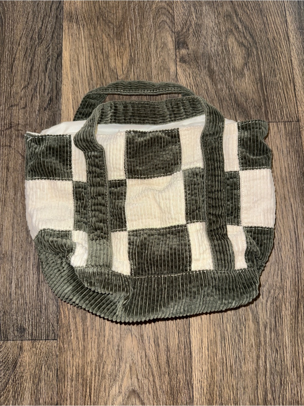 BDG Olive & Cream Checkerboard Corduroy Tote - Picture 3 of 8